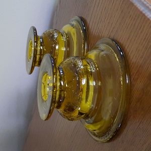 VTG 1930s Madrid Amber Glass Candlesticks (2)